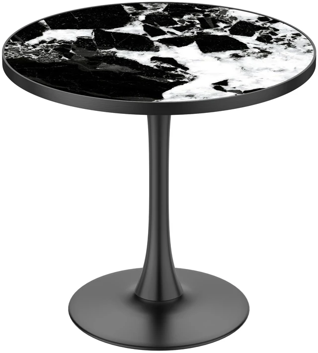 Main image of 31.5 Inch Round Tulip Dining Table, Sintered Tabletop with Faux Print Carbon Steel Bracket Base Scratch and Wear