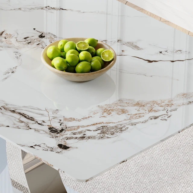 Alt view image 7 of 7 - Transformable Heavy Duty Stainless Steel Base in Inchx 35 Inch Dining Table Pandora Pattern Tempered Glass Rock Top