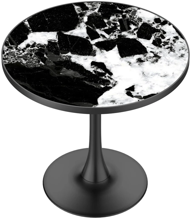 Alt view image 3 of 7 - 31.5 Inch Round Tulip Dining Table, Sintered Tabletop with Faux Print Carbon Steel Bracket Base Scratch and Wear
