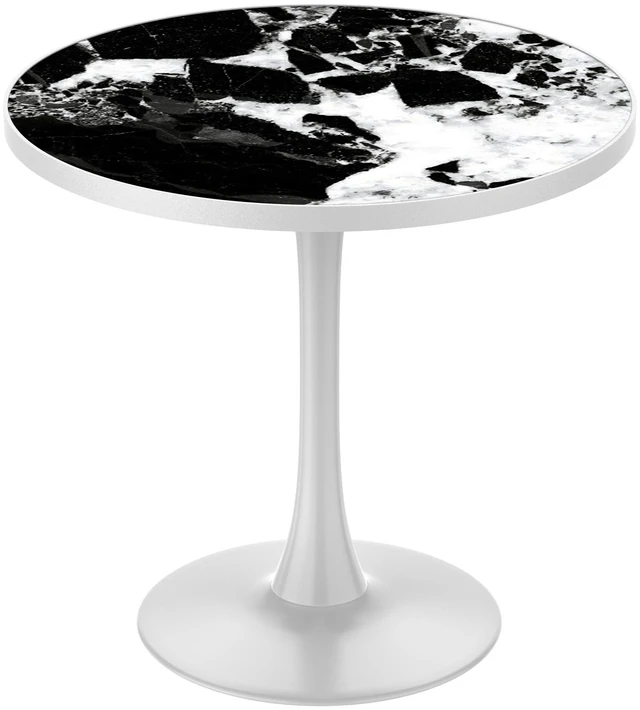 Main image of 31.5 Inch Round Tulip Dining Table, Sintered Tabletop with Faux Print Carbon Steel Bracket Base Scratch and Wear