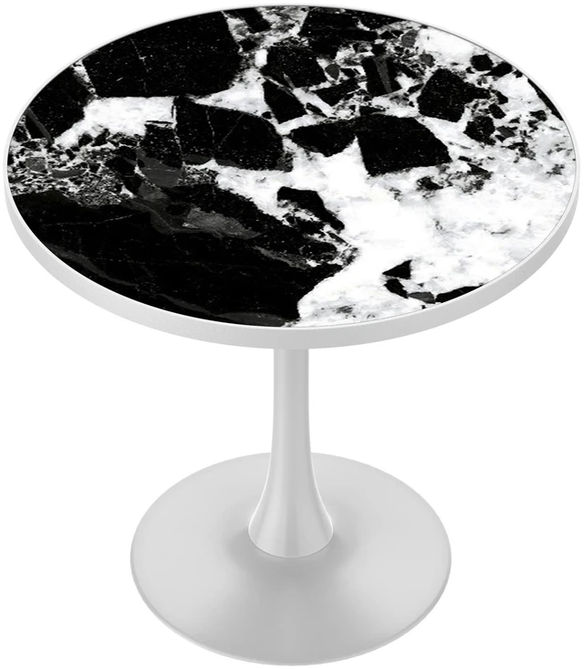 Alt view image 3 of 7 - 31.5 Inch Round Tulip Dining Table, Sintered Tabletop with Faux Print Carbon Steel Bracket Base Scratch and Wear