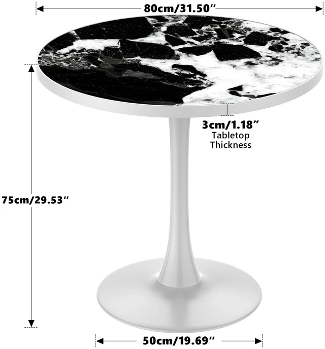 Alt view image 2 of 7 - 31.5 Inch Round Tulip Dining Table, Sintered Tabletop with Faux Print Carbon Steel Bracket Base Scratch and Wear