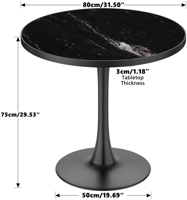 Alt view image 2 of 7 - 31.5 Inch Round Tulip Dining Table, Sintered Tabletop with Faux Print Carbon Steel Bracket Base Scratch and Wear