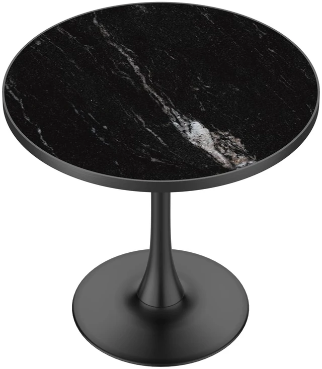 Alt view image 3 of 7 - 31.5 Inch Round Tulip Dining Table, Sintered Tabletop with Faux Print Carbon Steel Bracket Base Scratch and Wear