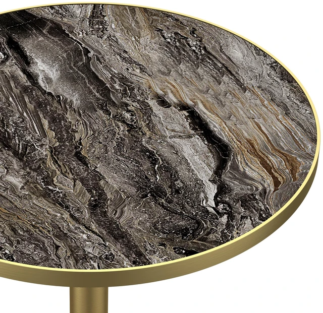 Alt view image 6 of 7 - 31.5 Inch Round Tulip Dining Table, Sintered Tabletop with Faux Print Stainless Steel Bracket Base Scratch and Wear