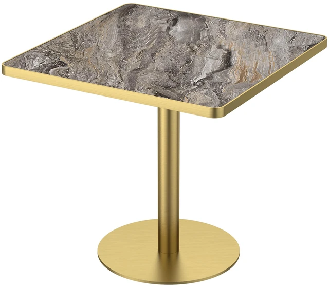 Main image of 31.5 Inch Square Tulip Dining Table, Sintered Tabletop with Faux Print Stainless Steel Bracket Base Scratch and Wear