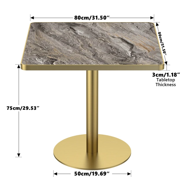 Alt view image 6 of 7 - 31.5 Inch Square Tulip Dining Table, Sintered Tabletop with Faux Print Stainless Steel Bracket Base Scratch and Wear