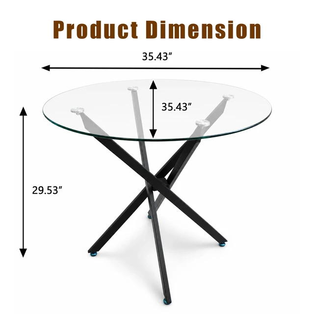 Alt view image 2 of 7 - Round Glass Table, 35.43 Inches Tempered Glass with Black Frame Kitchen Table Set for Dining Party Conference Living