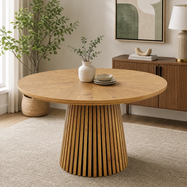 Alt view image 6 of 7 - 47.24 Inch Oval Wooden Dining Table, Round Kitchen Dining Table Fashionable Design Suitable for Family Gatherings