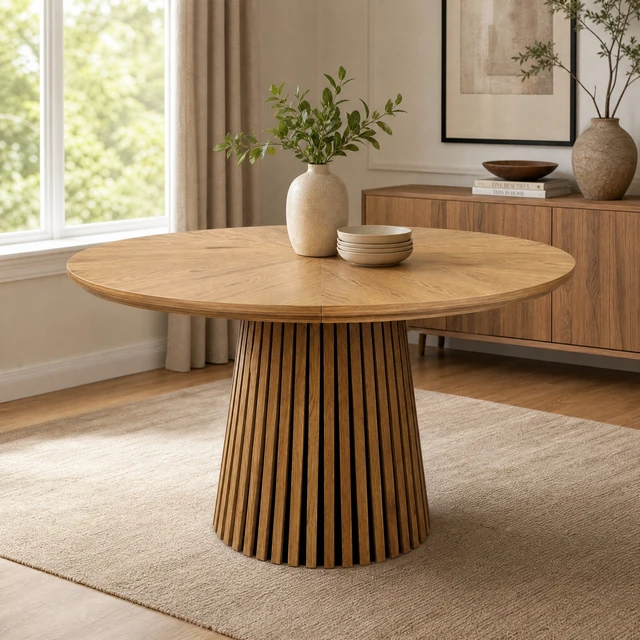 Alt view image 5 of 7 - 47.24 Inch Oval Wooden Dining Table, Round Kitchen Dining Table Fashionable Design Suitable for Family Gatherings