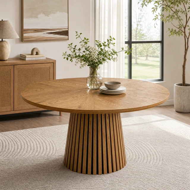 Alt view image 3 of 7 - 47.24 Inch Oval Wooden Dining Table, Round Kitchen Dining Table Fashionable Design Suitable for Family Gatherings