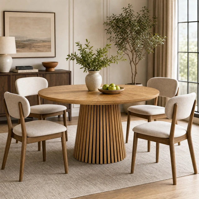 Alt view image 4 of 7 - 47.24 Inch Oval Wooden Dining Table, Round Kitchen Dining Table Fashionable Design Suitable for Family Gatherings