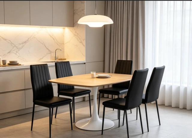 Alt view image 2 of 7 - Color Square Tulip Table for 2 to 3 Person, 42.12 Inch Small Dining Table with Metal Pedestal Base Kitchen for Small