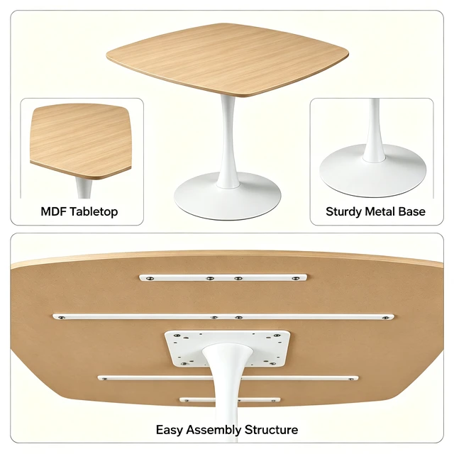 Alt view image 6 of 7 - Color Square Tulip Table for 2 to 3 Person, 42.12 Inch Small Dining Table with Metal Pedestal Base Kitchen for Small