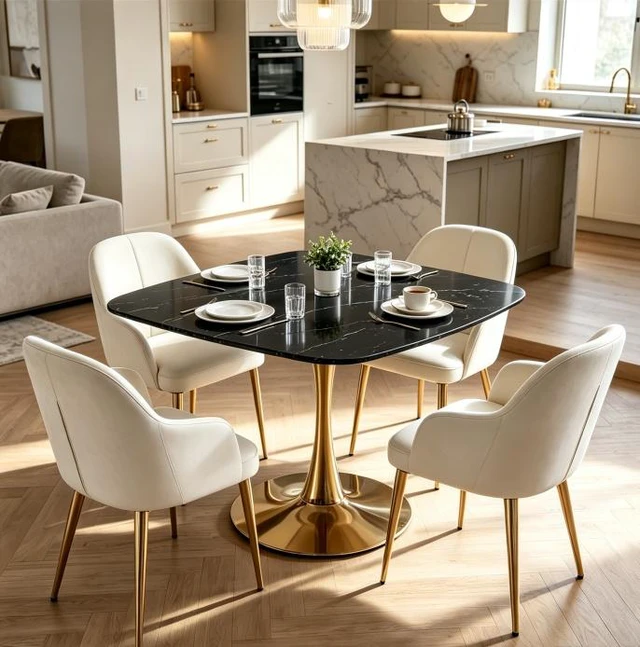 Main image of Square Tulip Table for 2 to 3 Person, 42.12 Inch Small Dining Table with Metal Pedestal Base Kitchen for Small Space