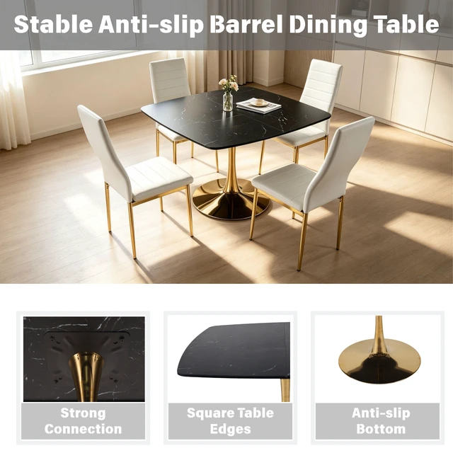 Alt view image 3 of 7 - Square Tulip Table for 2 to 3 Person, 42.12 Inch Small Dining Table with Metal Pedestal Base Kitchen for Small Space