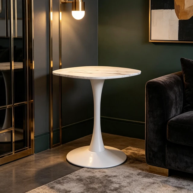 Alt view image 2 of 7 - Dining Table, White Marble, MDF and Metal