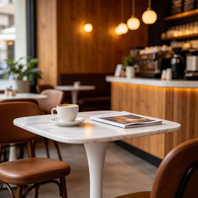 Alt view image 3 of 7 - Dining Table, White Marble, MDF and Metal