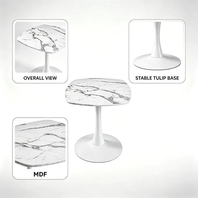 Alt view image 4 of 7 - Dining Table, White Marble, MDF and Metal