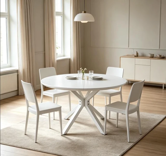 Alt view image 2 of 7 - 42 Inch Mid-Century Pedestal Table, Functional Cross Leg Dining Table for 4 to 6 People and Large Coffee MDF Top