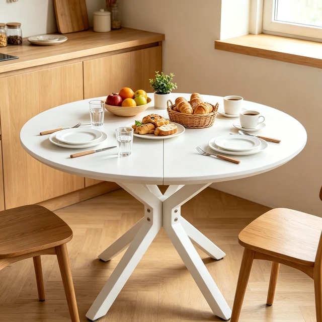 Main image of 42 Inch Mid-Century Pedestal Table, Functional Cross Leg Dining Table for 4 to 6 People and Large Coffee MDF Top