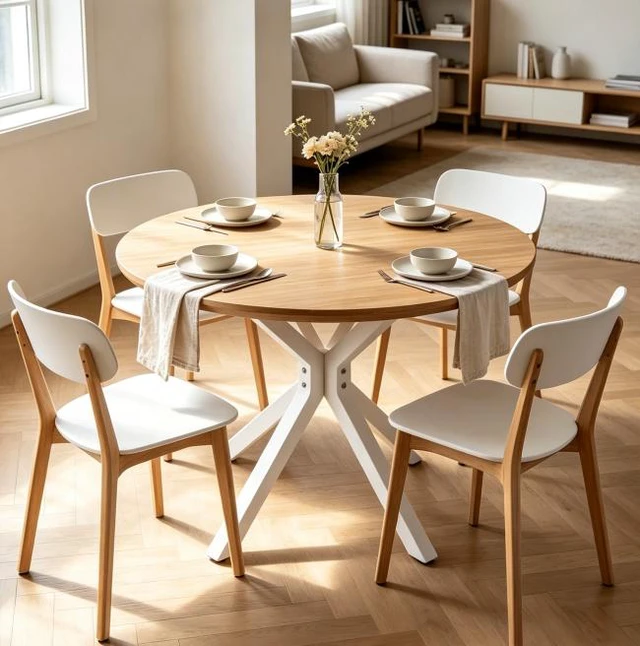 Main image of 42 Inch Mid-Century Pedestal Table, Functional Cross Leg Dining Table for 4 to 6 People and Large Coffee Color MDF Top