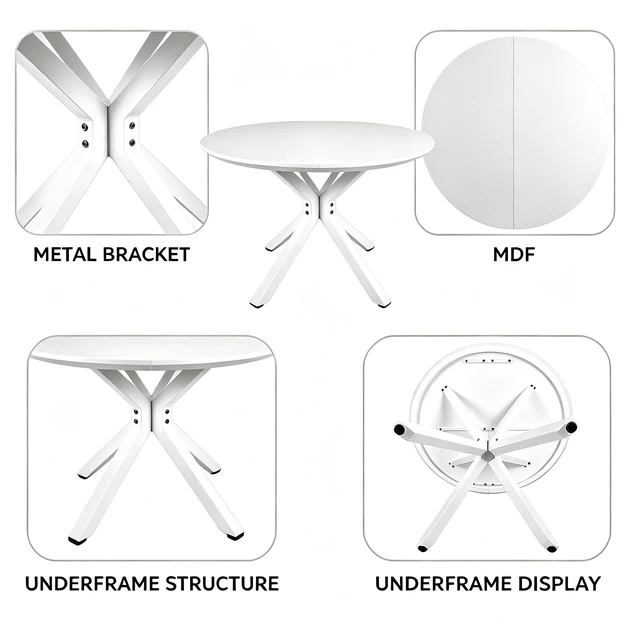 Alt view image 5 of 7 - 42 Inch Mid-Century Pedestal Table, Functional Cross Leg Dining Table for 4 to 6 People and Large Coffee MDF Top