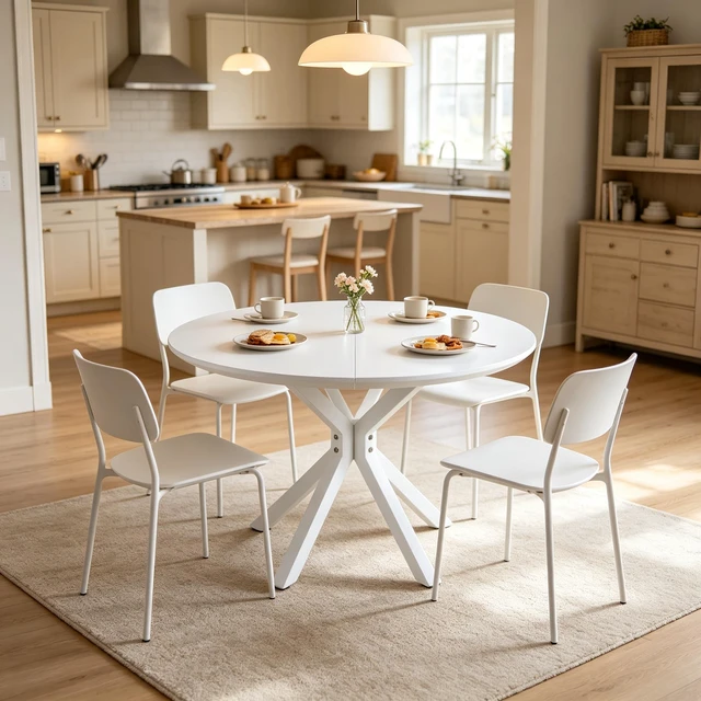 Alt view image 3 of 7 - 42 Inch Mid-Century Pedestal Table, Functional Cross Leg Dining Table for 4 to 6 People and Large Coffee MDF Top