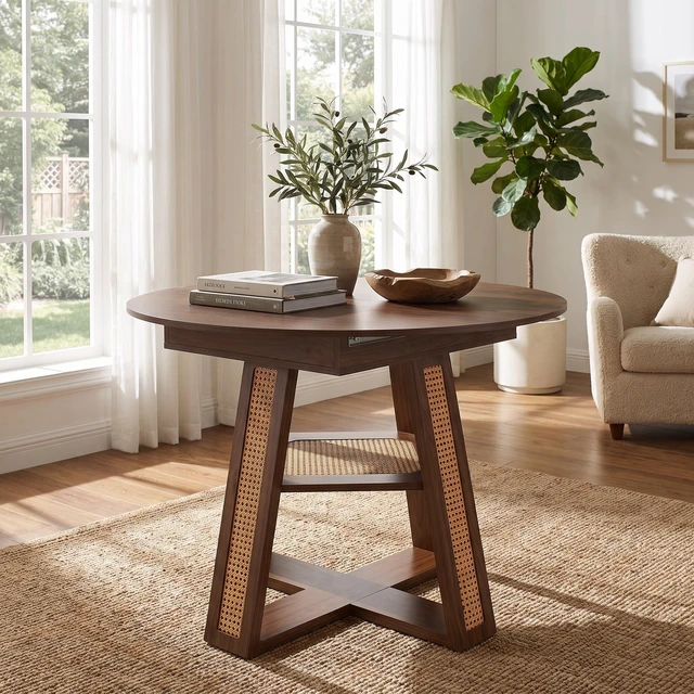 Alt view image 7 of 7 - 59.05 Inch Extendable Round Dining Table for 4, Round To-Oval Kitchen Table with Removable Extension Leaf Cross Shaped