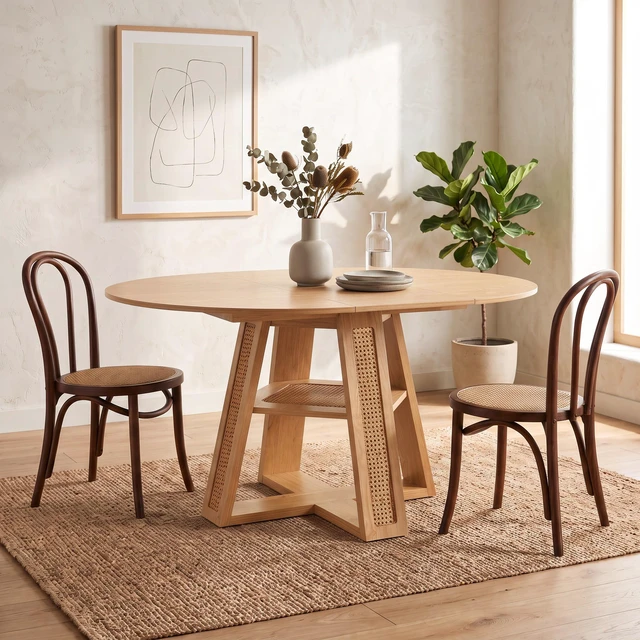 Alt view image 7 of 7 - 59.05 Inch Extendable Round Dining Table for 4, Round To-Oval Kitchen Table with Removable Extension Leaf Cross Shaped