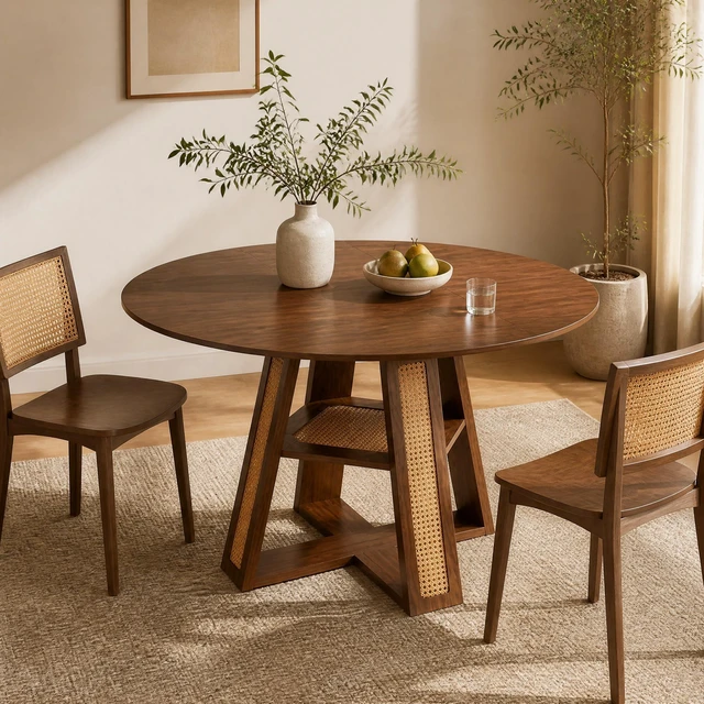 Alt view image 6 of 7 - 59.05 Inch Extendable Round Dining Table for 4, Round To-Oval Kitchen Table with Removable Extension Leaf Cross Shaped