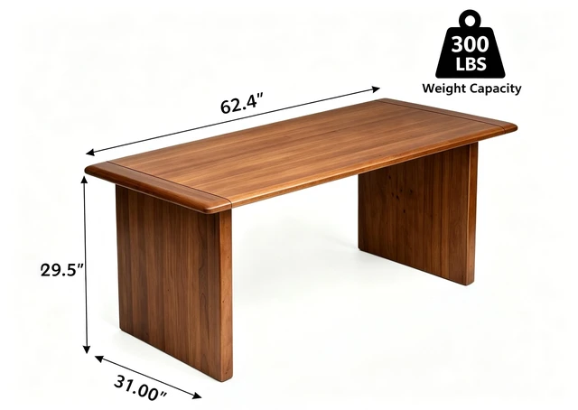 Alt view image 3 of 7 - Solid Dining Table Set with Bench, Rectangular Walnut Tone Dinner Table with Matching Wooden Bench Heavy Duty Kitchen
