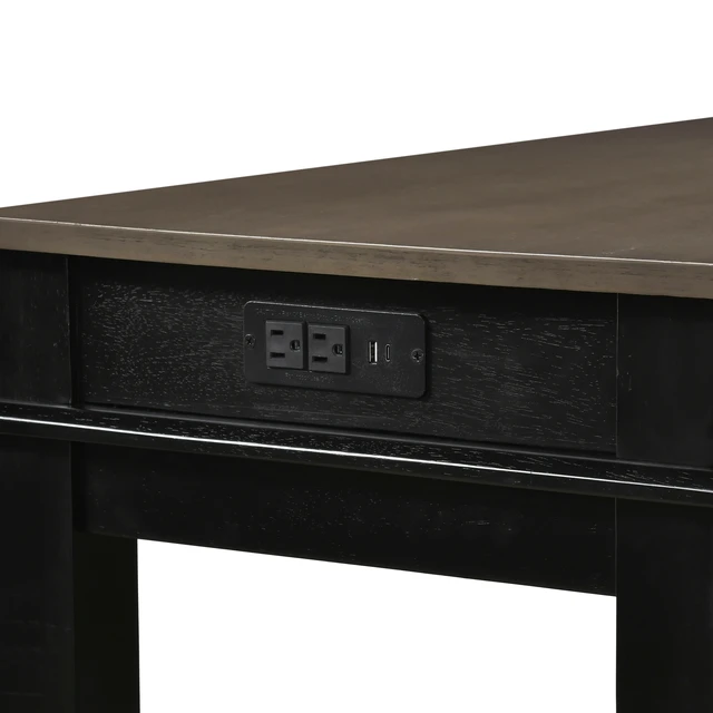 Alt view image 7 of 7 - 4 Piece Counter Height Dining Table Set Upholstered Stools USB Charging Ports Kitchen Nook Furniture, Black Finish