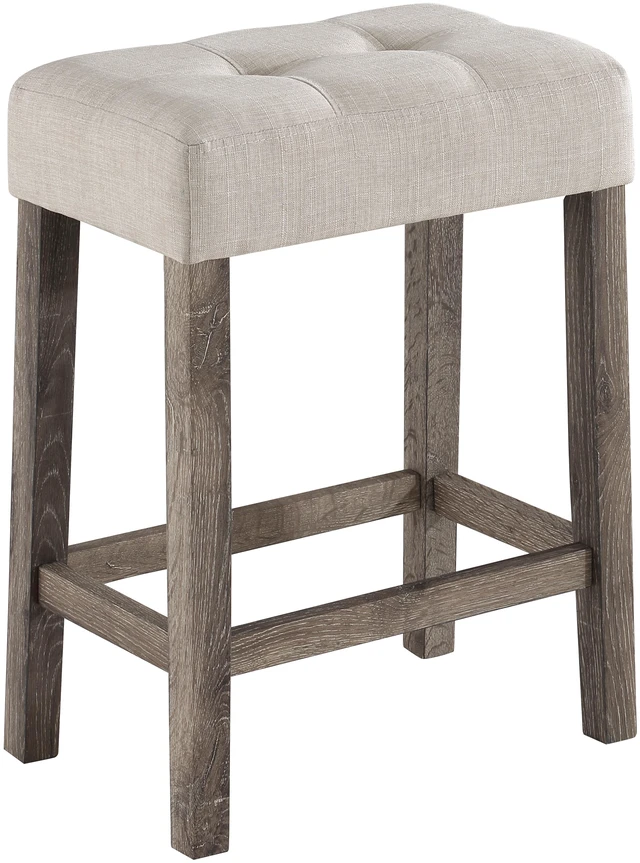 Alt view image 4 of 5 - 4 Piece Counter Height 60 Inch Pub Table Set with Tufted Creamy Linen Stools, Brown, Wood, Dining Kitchen Sets