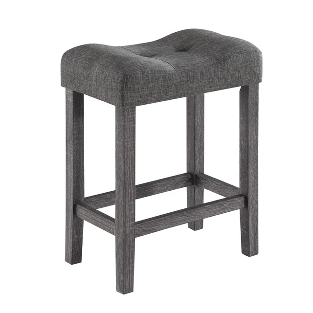 Alt view image 4 of 6 - Lucian 5 Piece Counter Height 36 Inch Pub Table Set with Tufted Linen Stools, Gray, Dining Kitchen Sets