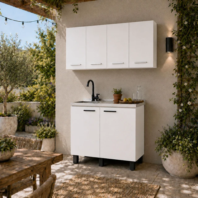 Alt view image 5 of 7 - Texas 47.2 Inch Manufactured 2 Piece Kitchen Sink Cabinet Set with Wall Cabinet and Base White, Particle Board