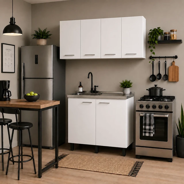 Main image of Texas 47.2 Inch Manufactured 2 Piece Kitchen Sink Cabinet Set with Wall Cabinet and Base White, Particle Board