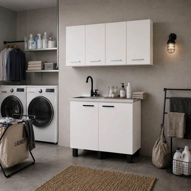 Alt view image 7 of 7 - Texas 47.2 Inch Manufactured 2 Piece Kitchen Sink Cabinet Set with Wall Cabinet and Base White, Particle Board