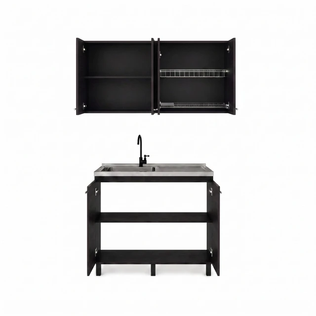 Alt view image 5 of 7 - Texas 39.3 Inch Manufactured 2 Piece Kitchen Sink Cabinet Set with Wall Cabinet and Base Wenge, Particle Board
