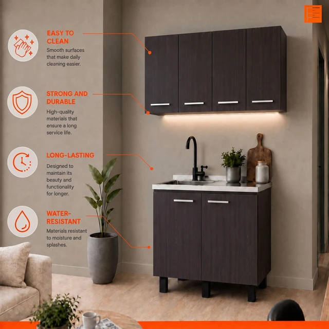 Alt view image 6 of 7 - Texas 39.3 Inch Manufactured 2 Piece Kitchen Sink Cabinet Set with Wall Cabinet and Base Wenge, Particle Board