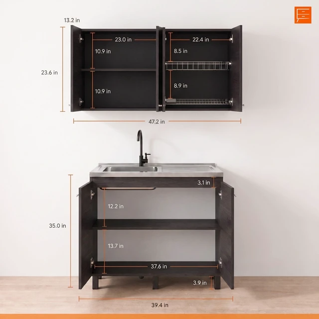 Alt view image 7 of 7 - Texas 39.3 Inch Manufactured 2 Piece Kitchen Sink Cabinet Set with Wall Cabinet and Base Wenge, Particle Board