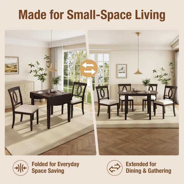 Alt view image 7 of 7 - 3 Piece Drop Leaf Dining Table Set, Folding Extendable Table Upholstered Chairs Small Space Dining Set for 2 People