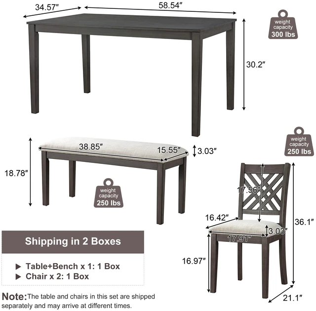 Alt view image 3 of 7 - Dining Table Set, Kitchen Table Set with Cross Back Dining Chairs and Upholstered Bench Space Saving Design Rubberwood