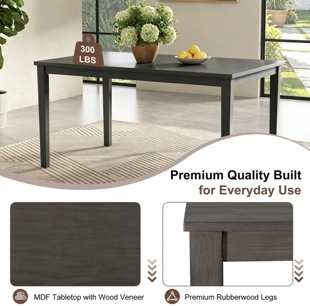 Alt view image 4 of 7 - Dining Table Set, Kitchen Table Set with Cross Back Dining Chairs and Upholstered Bench Space Saving Design Rubberwood