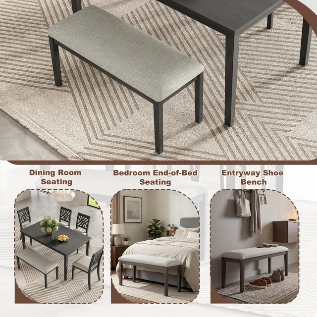 Alt view image 6 of 7 - Dining Table Set, Kitchen Table Set with Cross Back Dining Chairs and Upholstered Bench Space Saving Design Rubberwood