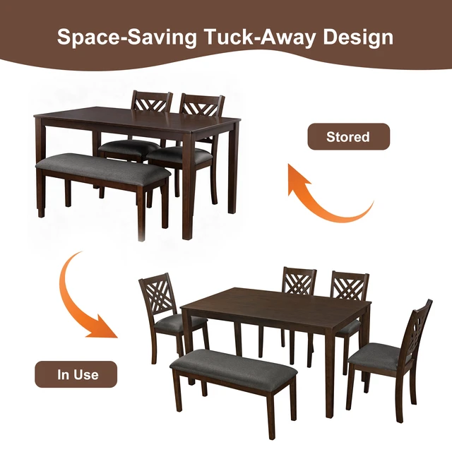 Alt view image 7 of 7 - Dining Table Set, Kitchen Table Set with Cross Back Dining Chairs and Upholstered Bench Space Saving Design Rubberwood