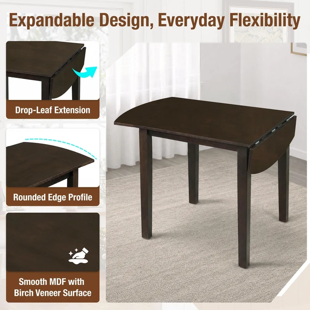 Alt view image 5 of 7 - 3 Piece Drop Leaf Dining Table Set, Folding Extendable Table Upholstered Chairs Small Space Dining Set for 2 People