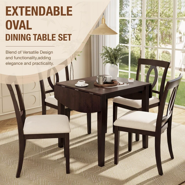Alt view image 3 of 7 - 3 Piece Drop Leaf Dining Table Set, Folding Extendable Table Upholstered Chairs Small Space Dining Set for 2 People