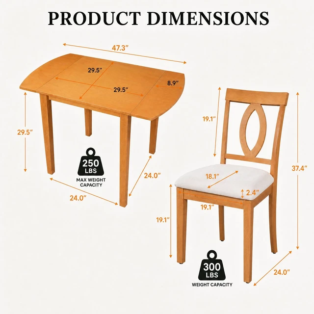 Alt view image 3 of 7 - 5 Piece Drop Leaf Dining Table Set, Folding Extendable Table Upholstered Chairs Small Space Dining Set for 4 People