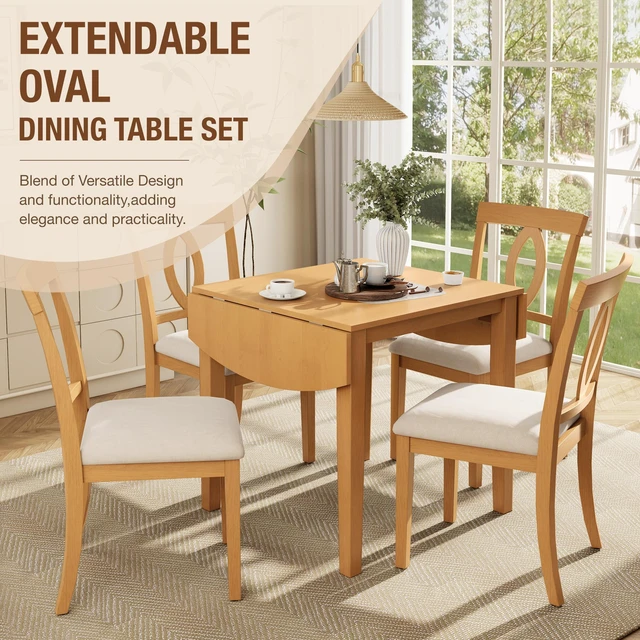 Alt view image 4 of 7 - 5 Piece Drop Leaf Dining Table Set, Folding Extendable Table Upholstered Chairs Small Space Dining Set for 4 People
